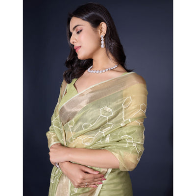 green-sequins-embroidered-cotton-silk-saree
