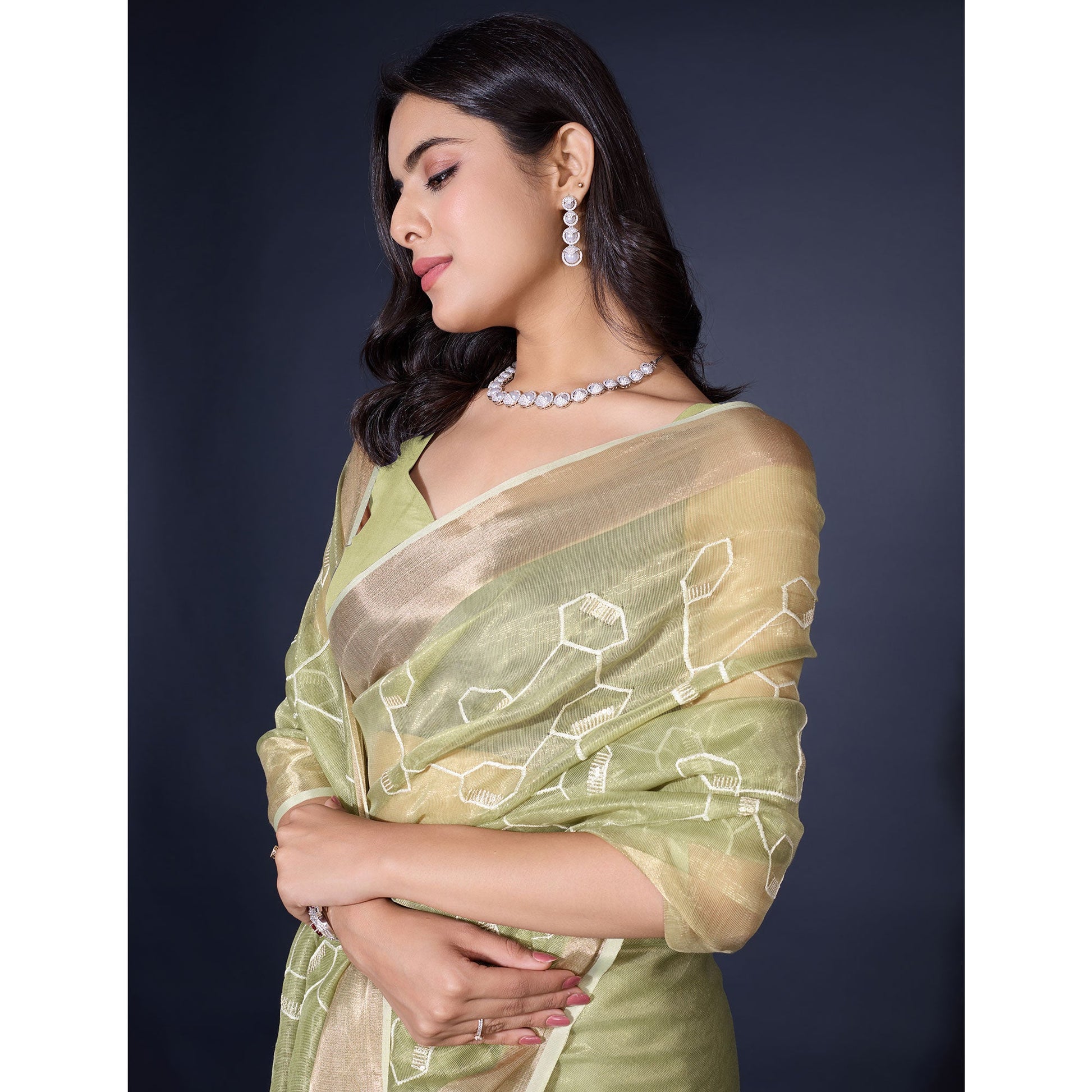 green-sequins-embroidered-cotton-silk-saree
