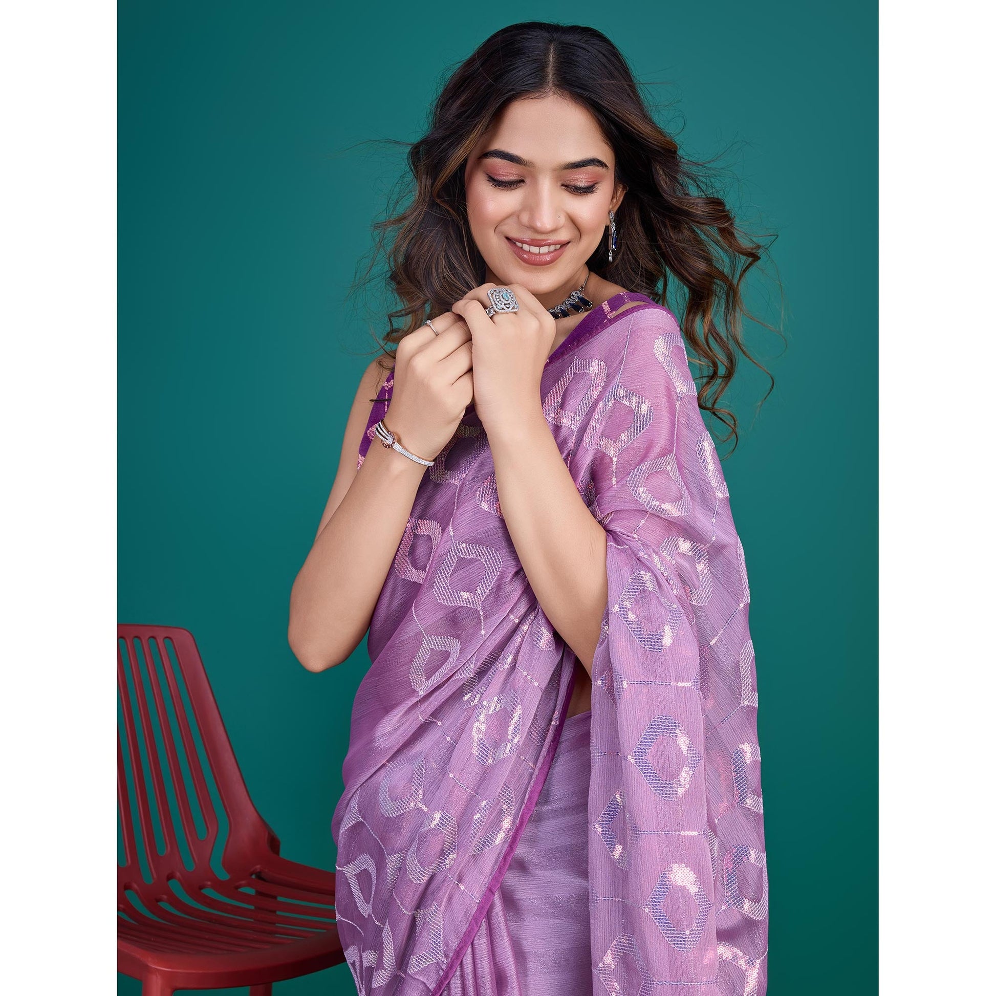 Lavender Sequin Embroidered Georgette Saree