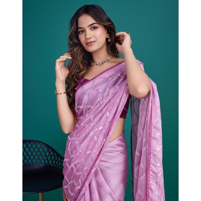 Lavender Sequins Embroidered Georgette Saree
