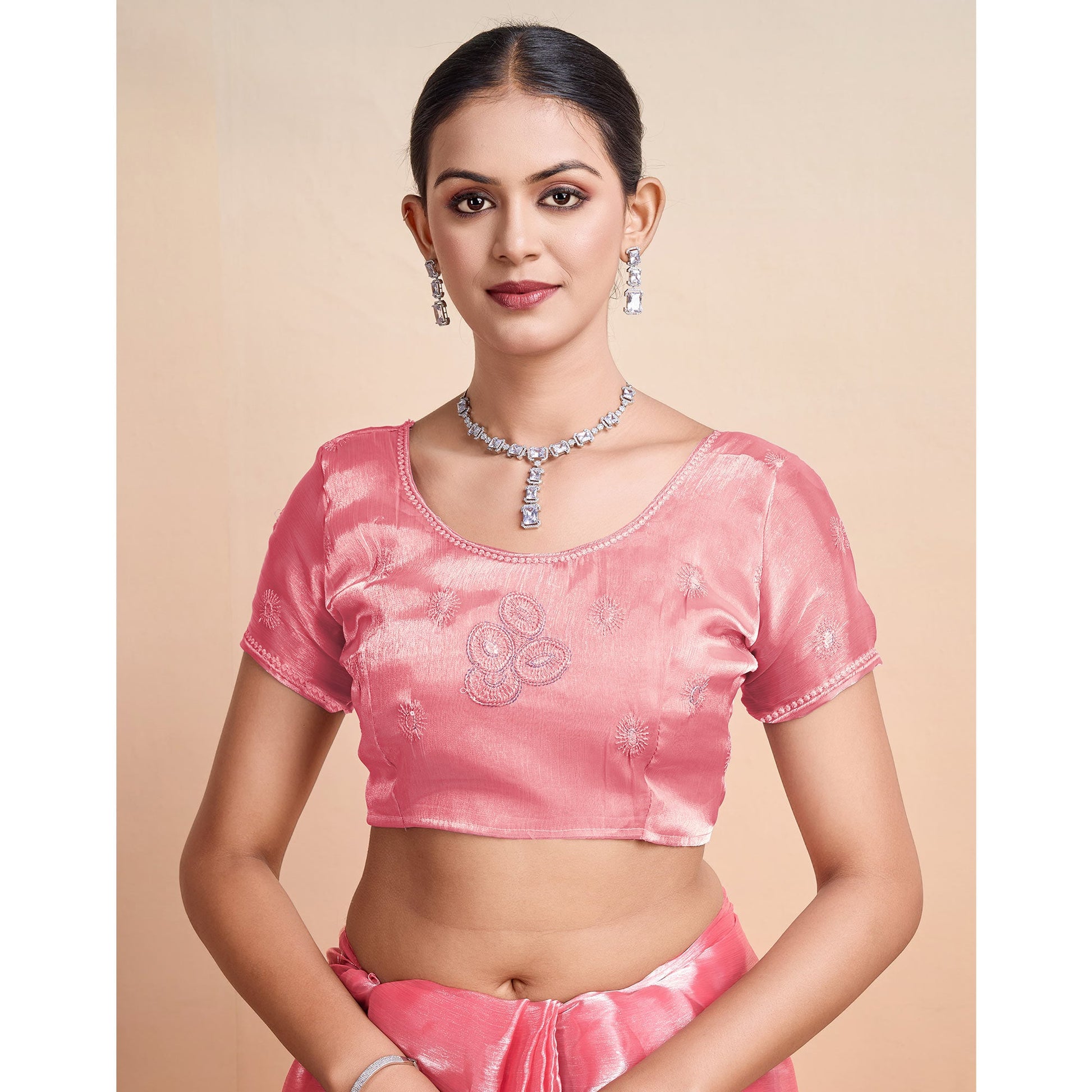 Gajri Pink Sequins Embroidered Organza Saree