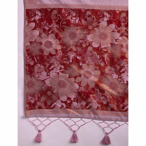 Dusty Pink Floral Woven Banarasi Silk Saree