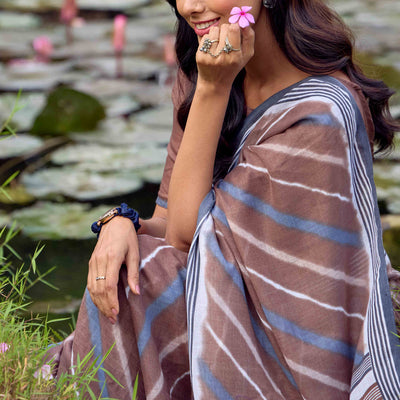 Brown Leheriya Printed Linen Saree