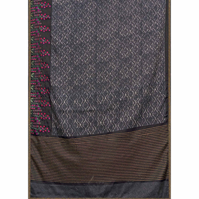 Grey Printed With Embroidered Cotton Silk Saree