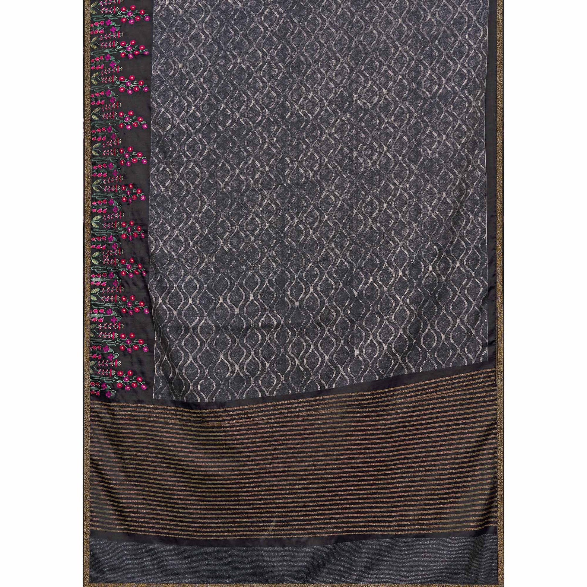 Grey Printed With Embroidered Cotton Silk Saree