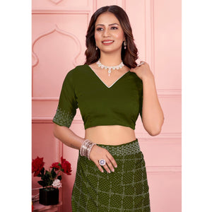 Mehendi Green Swarovski Work Satin Saree