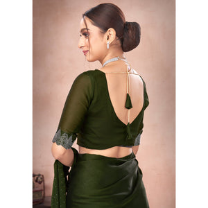Mehendi Green Swarovski Work Satin Saree