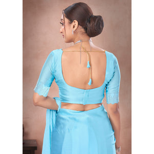 Blue Swarovski Work Satin Saree