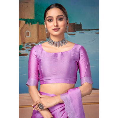 Mauve Swarovski Work Satin Saree