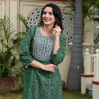 green-foil-bandhani-printed-with-embroidered-rayon-kurti