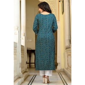 Morpich Foil Bandhani Printed With Embroidered Rayon Kurti