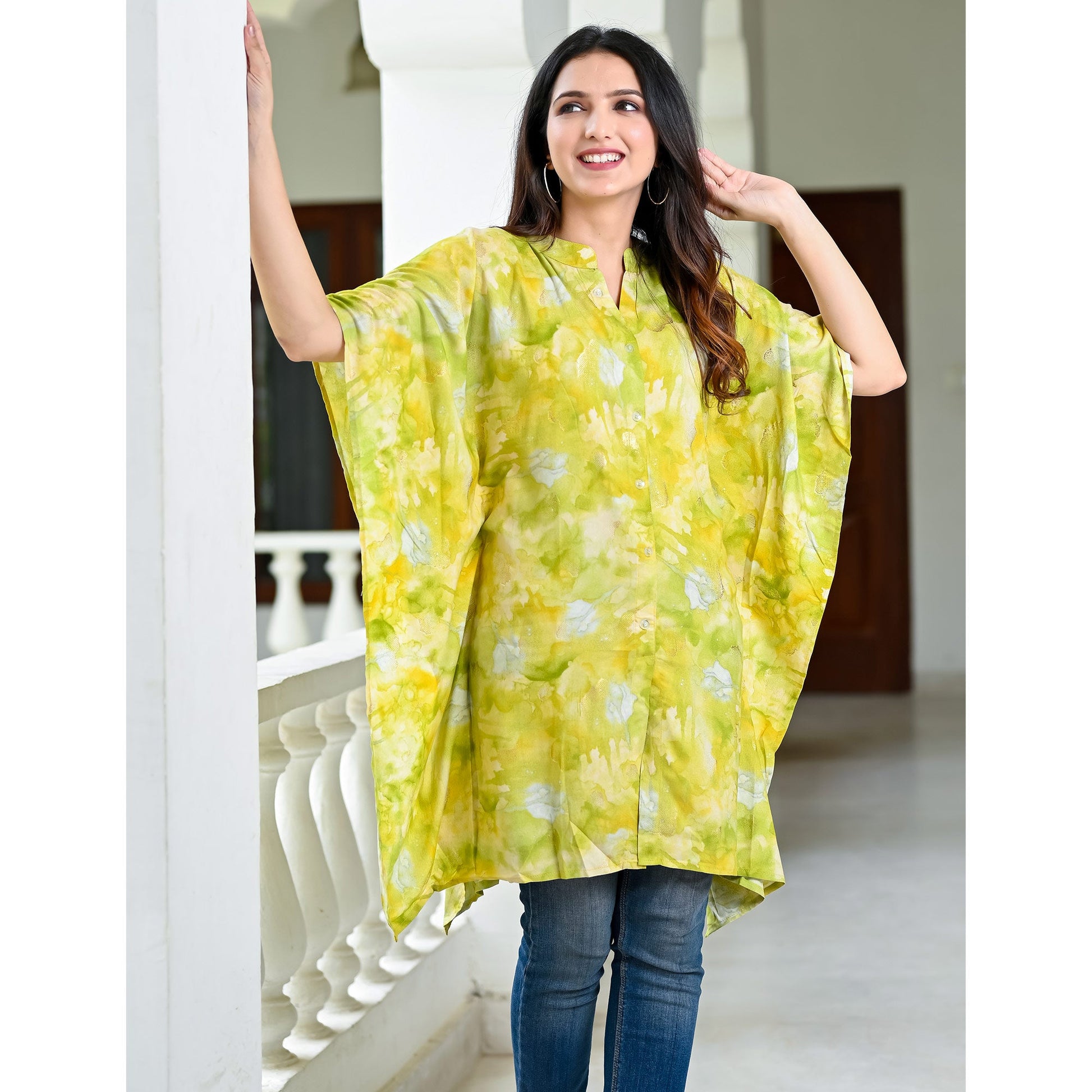 green-floral-foil-printed-rayon-kaftan