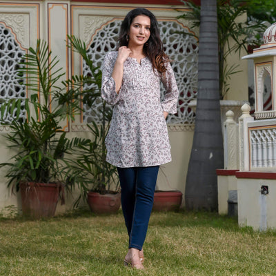 Mauve Floral Printed Rayon Top