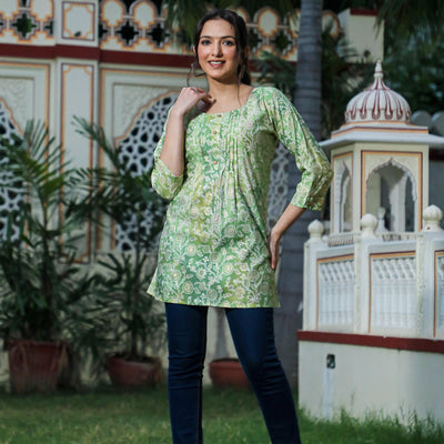 green-floral-foil-printed-modal-top