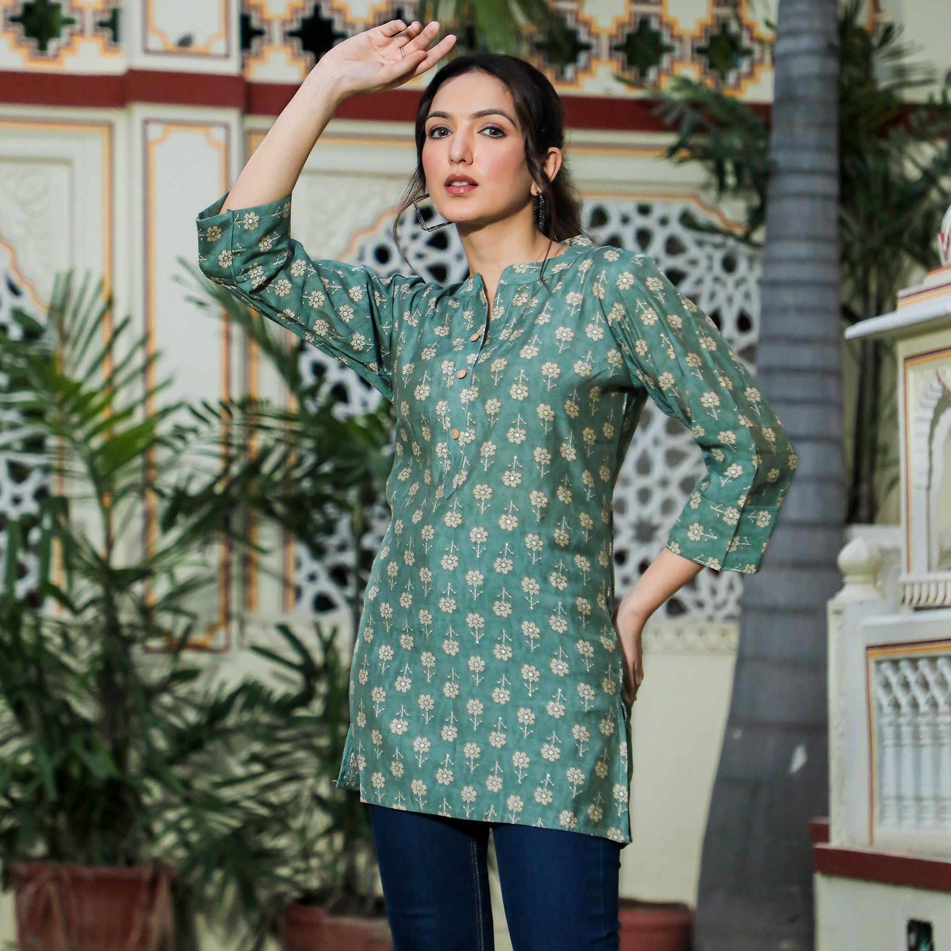 green-floral-foil-printed-chanderi-top