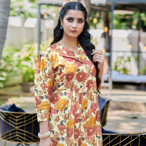 Cream Floral Foil Printed Chanderi Silk Co Ord Set