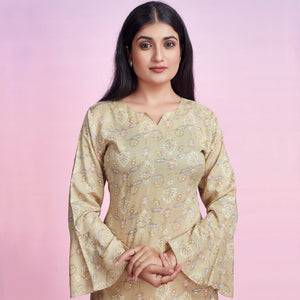 Chikoo Floral Foil Printed Chanderi Silk Top