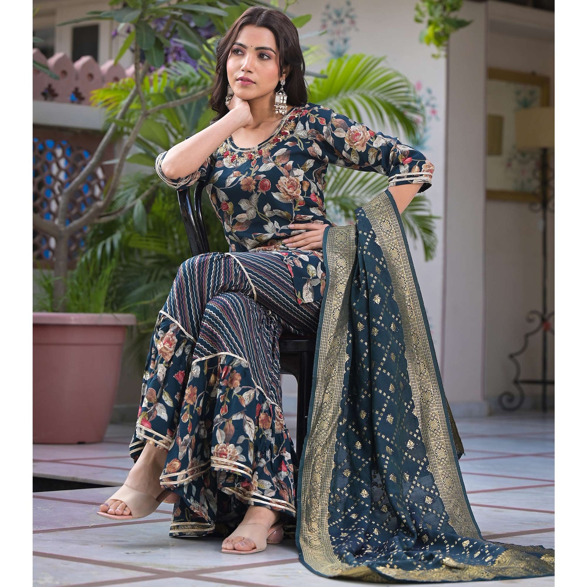 green-floral-foil-printed-rayon-sharara-suit-with-handcrafted