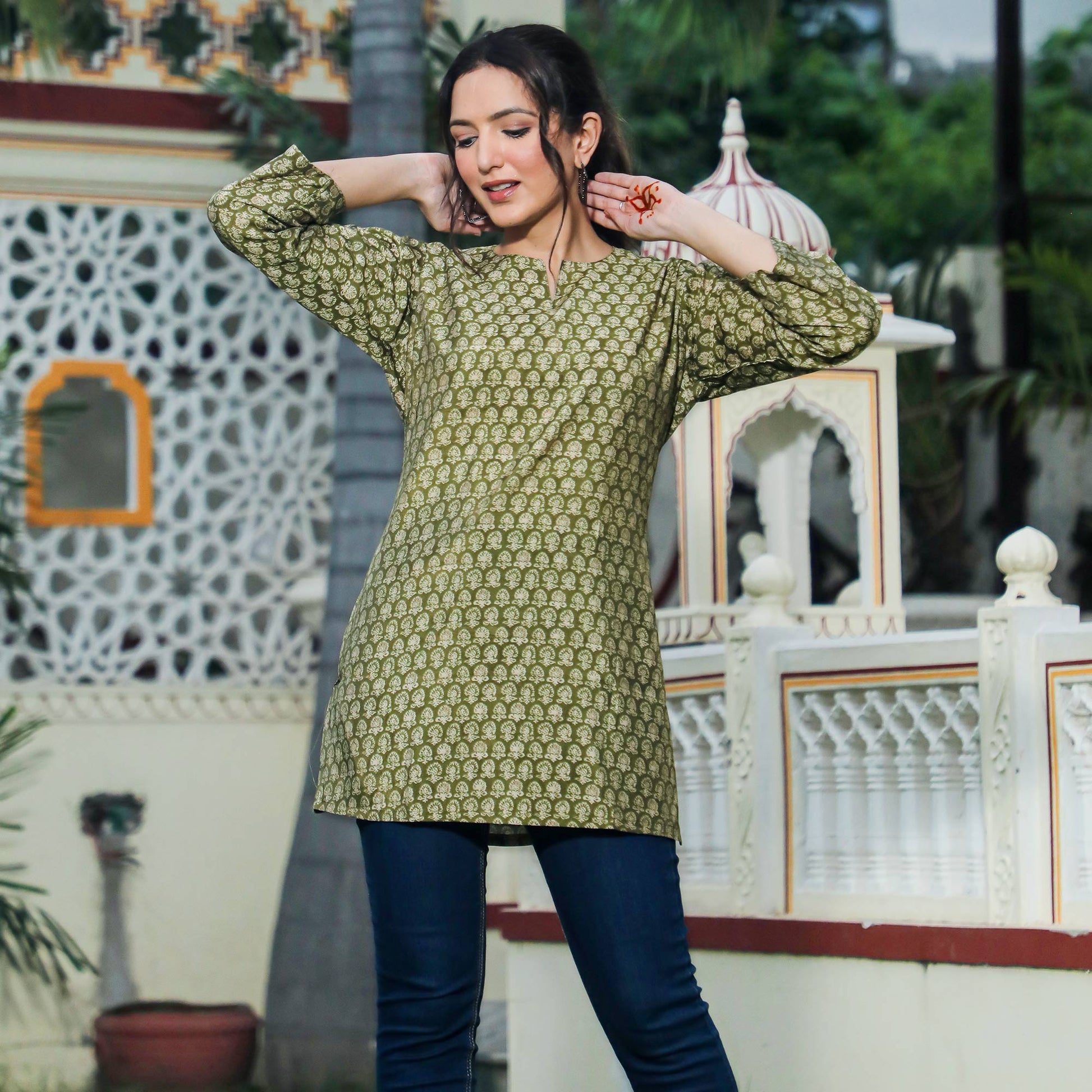 green-floral-printed-modal-top