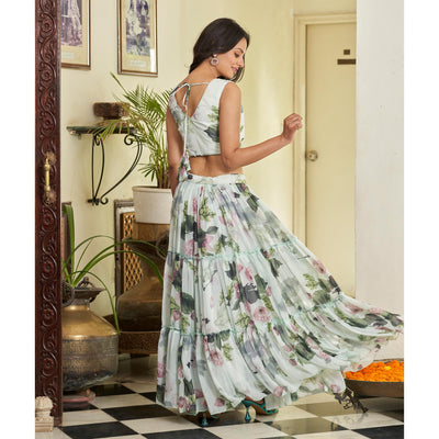 green-white-floral-printed-georgette-crop-top-lehenga