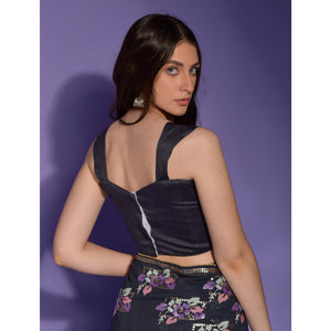 Dark Grey Floral Sequins Embroidered Georgette Saree