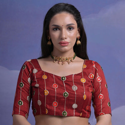 Maroon Floral Printed Chinon Saree With Embroidered Border