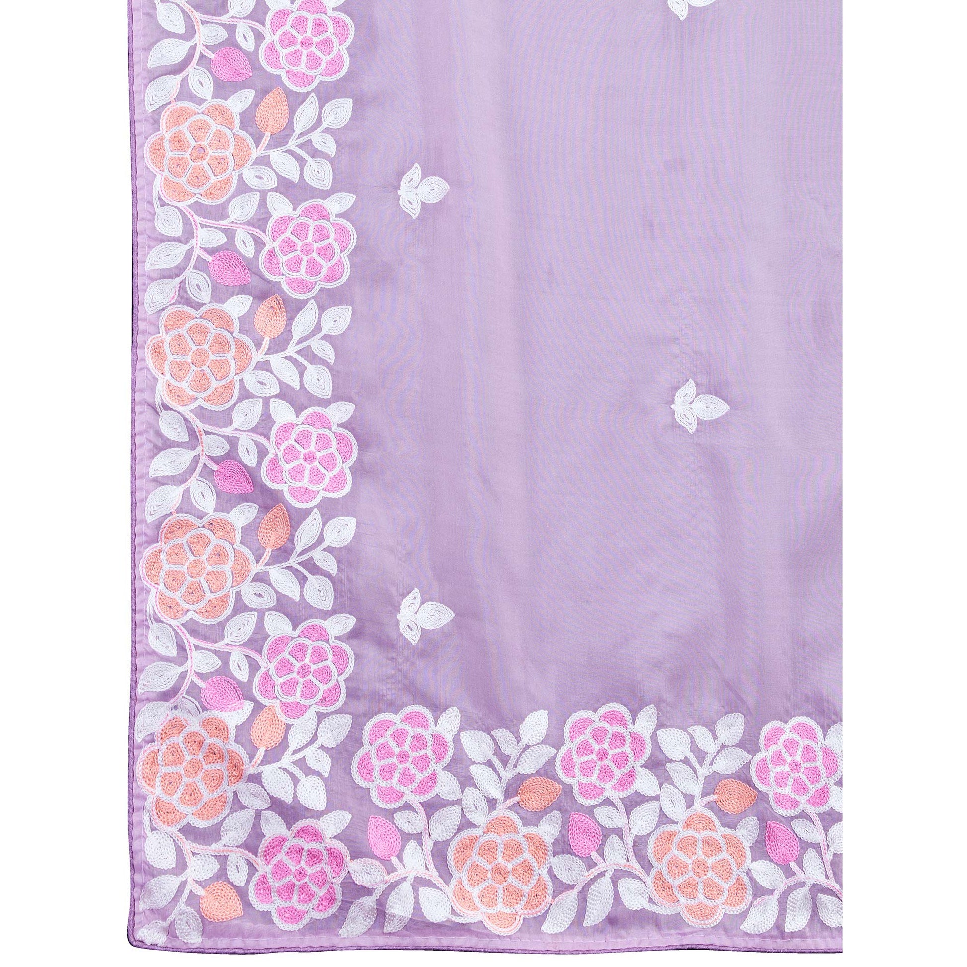 Lavender Floral Sequins Embroidered Organza Silk Saree