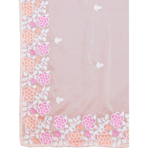 Light Peach Floral Sequins Embroidered Organza Silk Saree