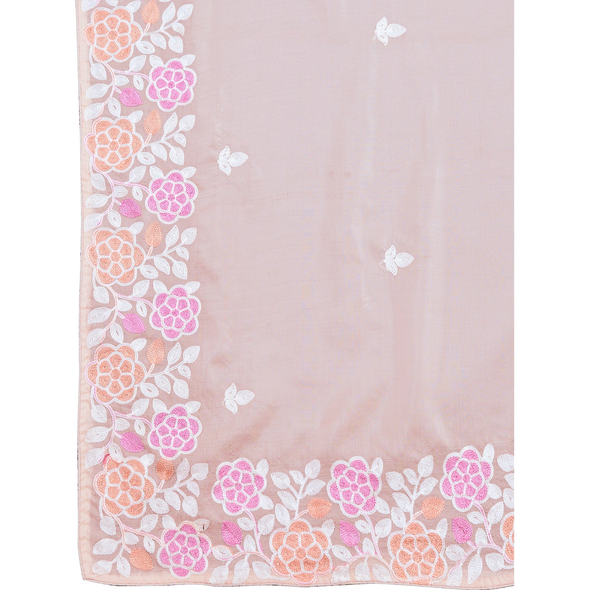 Light Peach Floral Sequins Embroidered Organza Silk Saree