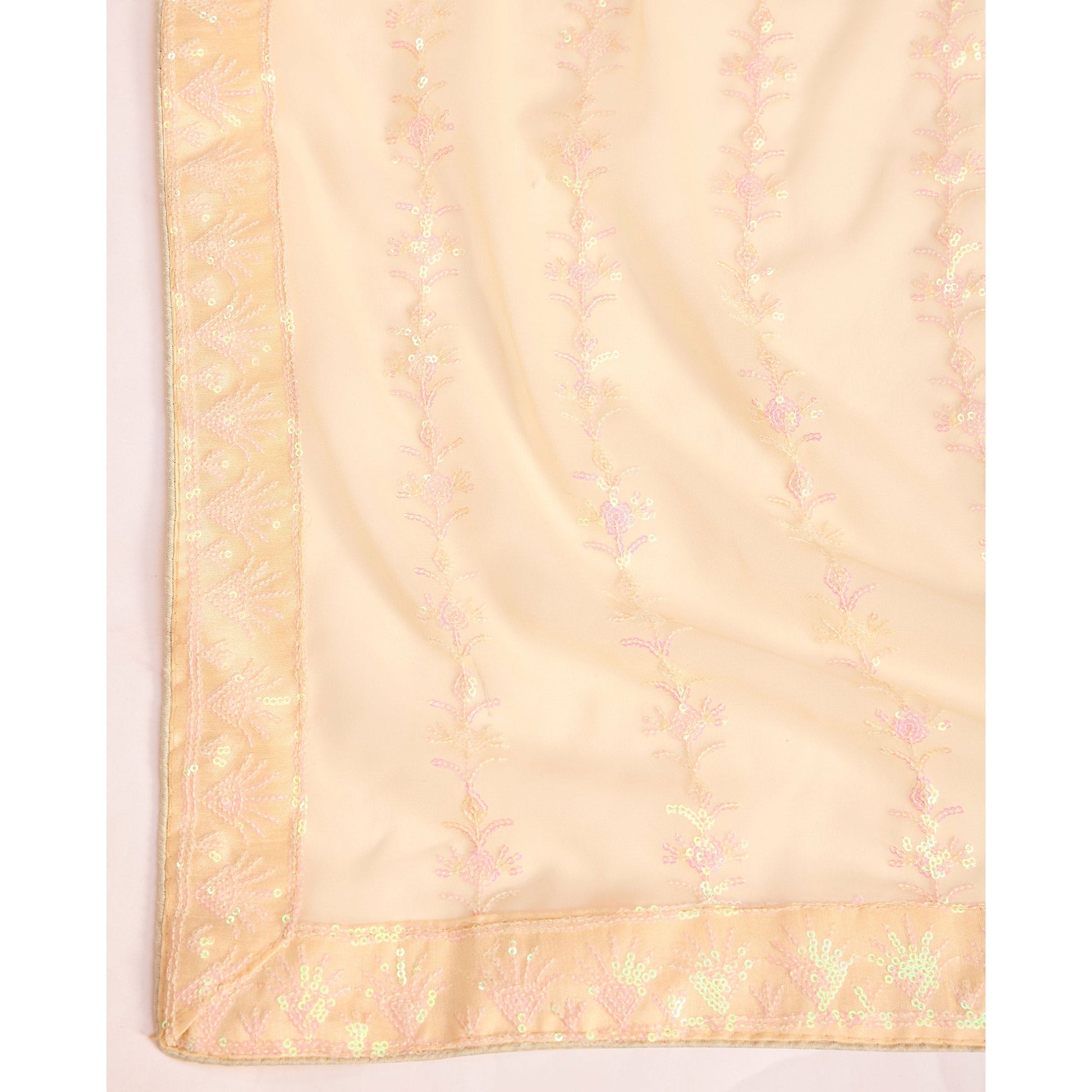 Cream Floral Sequins Embroidered Georgette Saree