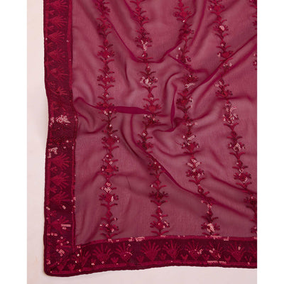 Maroon Floral Sequins Embroidered Georgette Saree