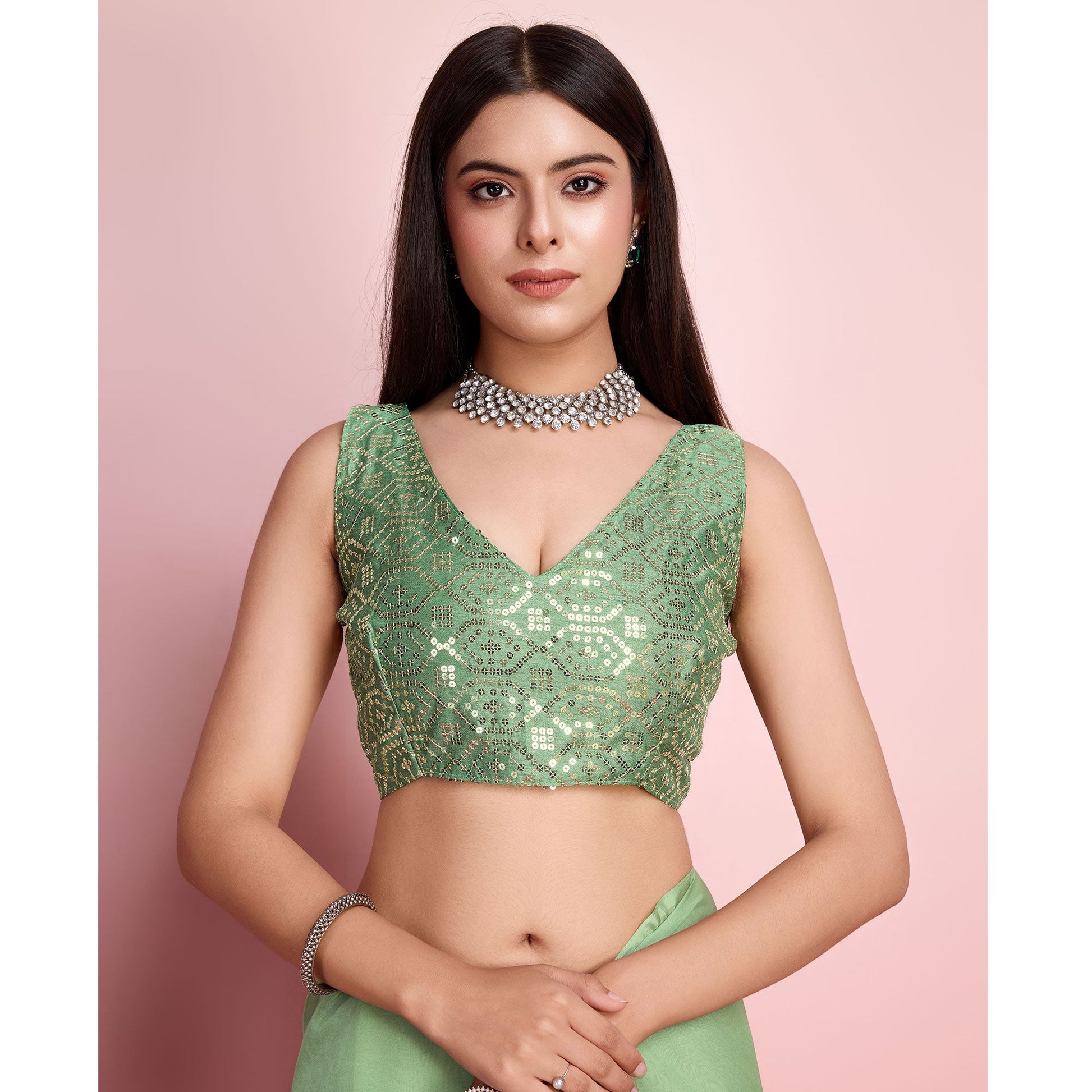 green-floral-sequins-embroidered-organza-saree