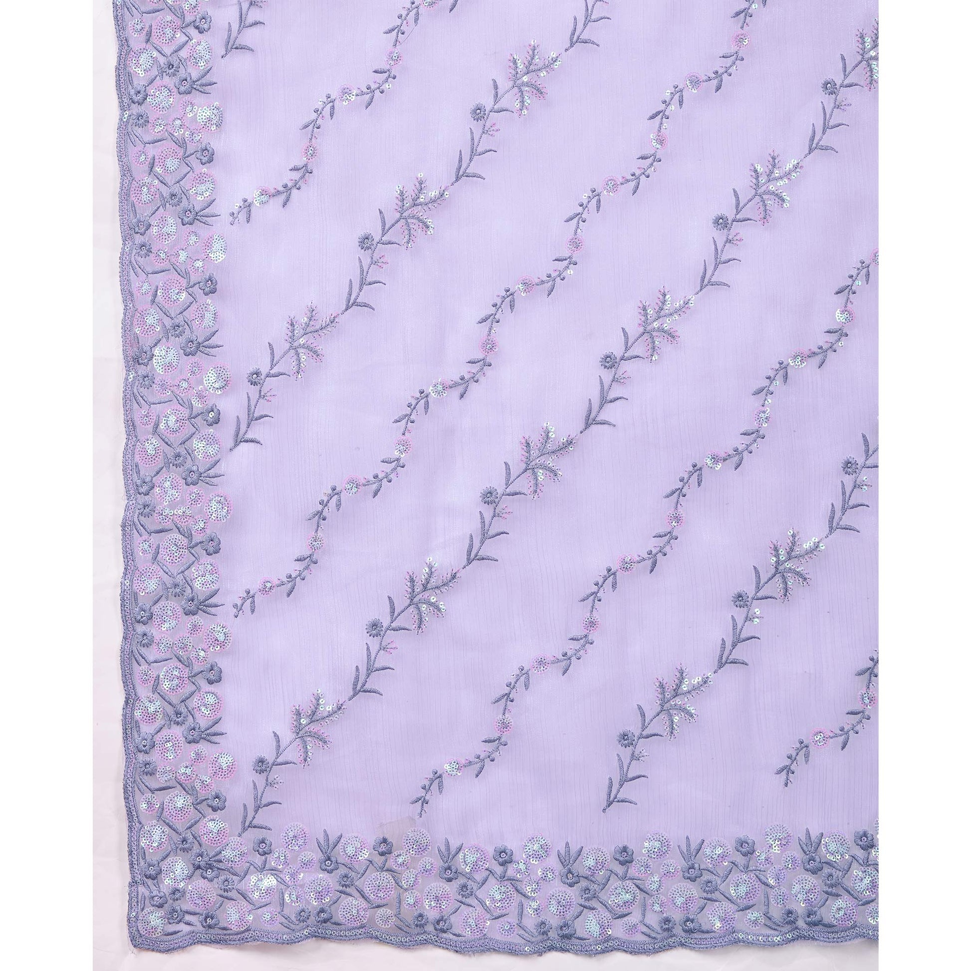 Lavender Floral Sequins Embroidered Burberry Silk Saree