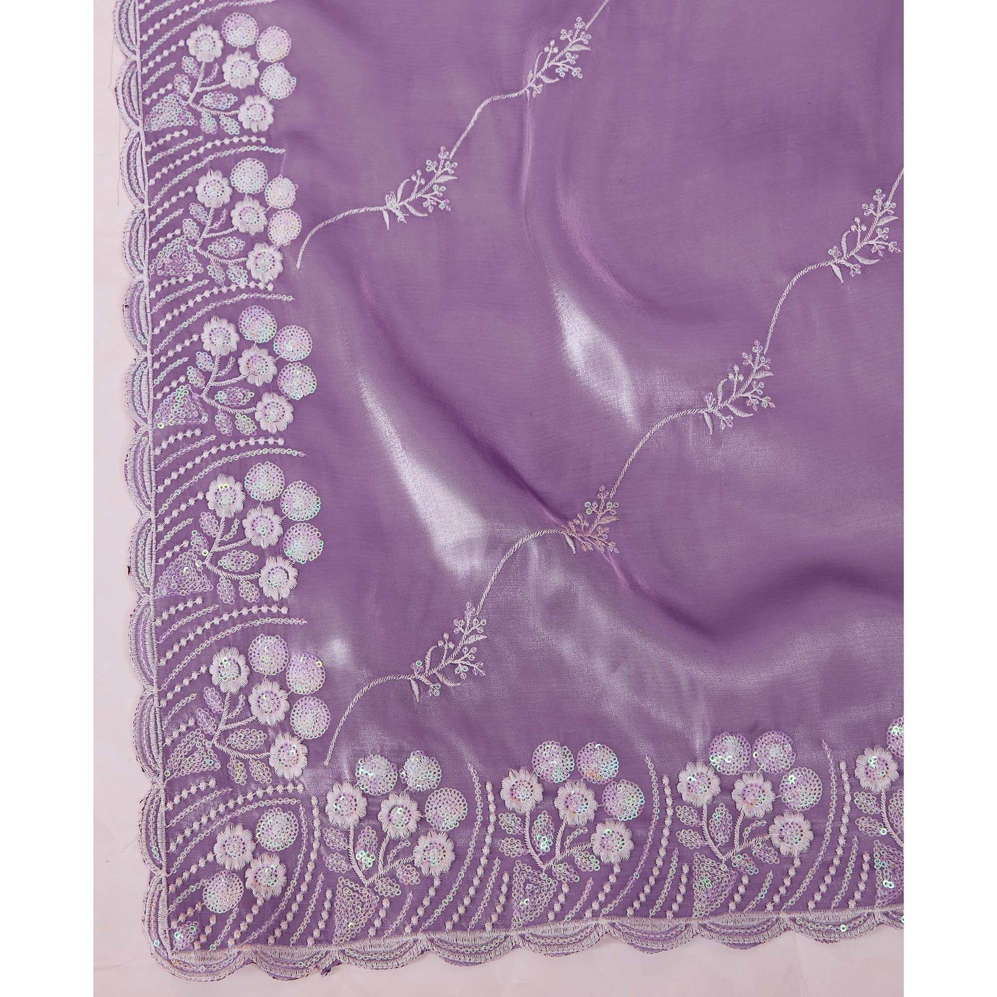 Lavender Floral Sequins Embroidered Jimmy Choo Tissue Saree