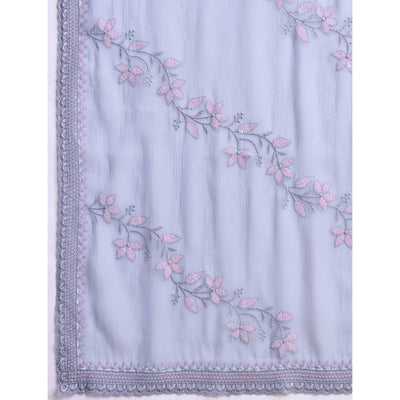 Lavender Floral Sequins Embroidered Chiffon Saree