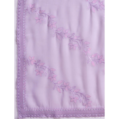 Light Purple Floral Sequins Embroidered Chiffon Saree