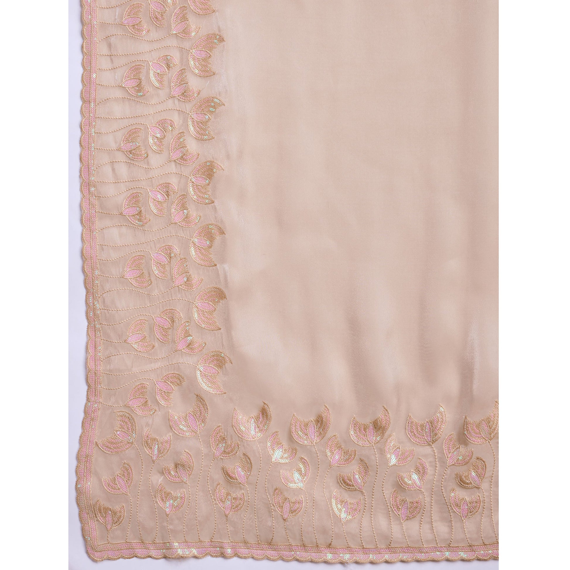 Cream Floral Sequins Embroidered Jimmi Choo Zoya Silk Saree