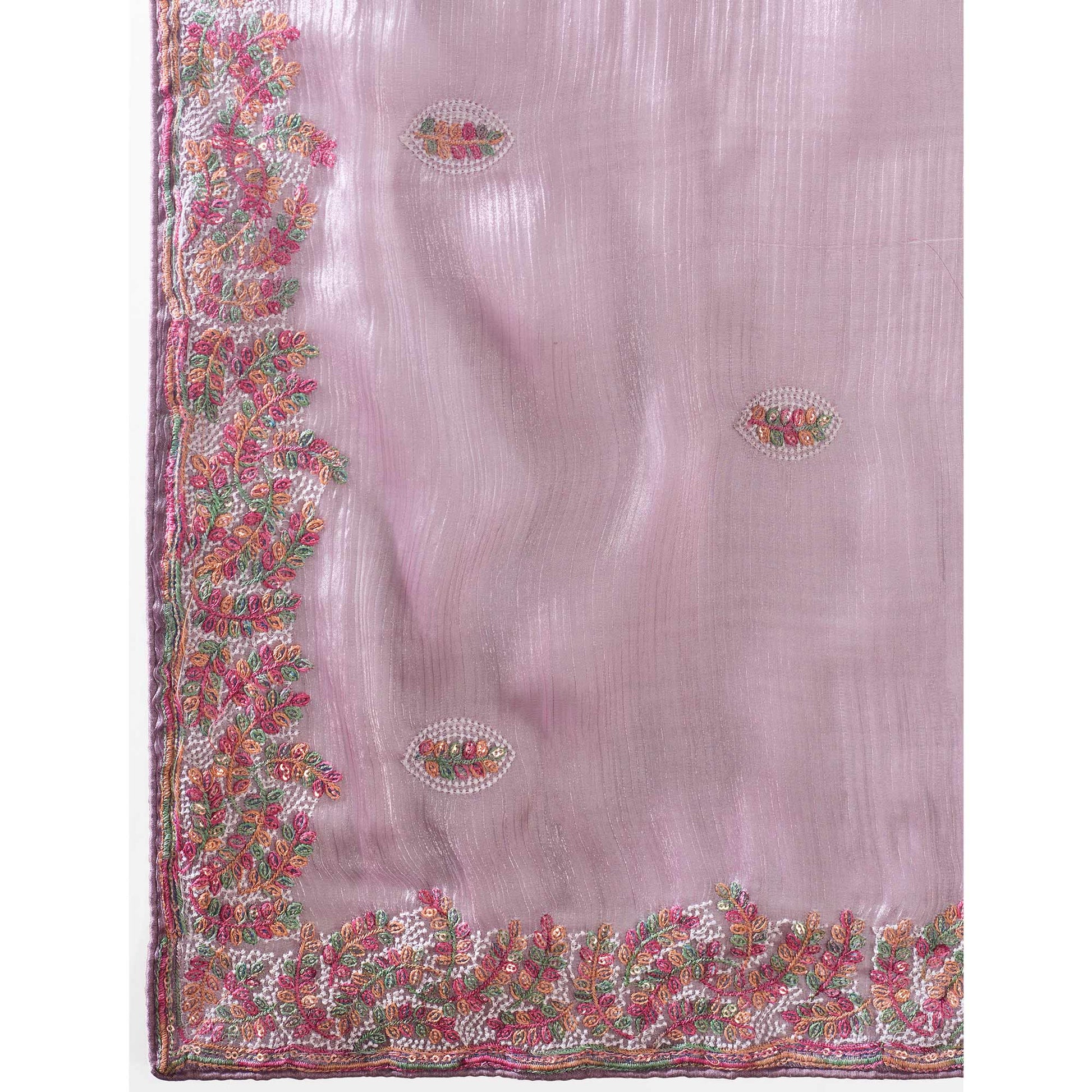 Light Purple Floral Sequins Embroidered Mulberry Silk Saree