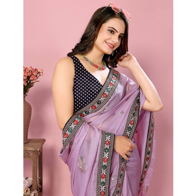 Lavender Floral Sequins Embroidered Organza Saree