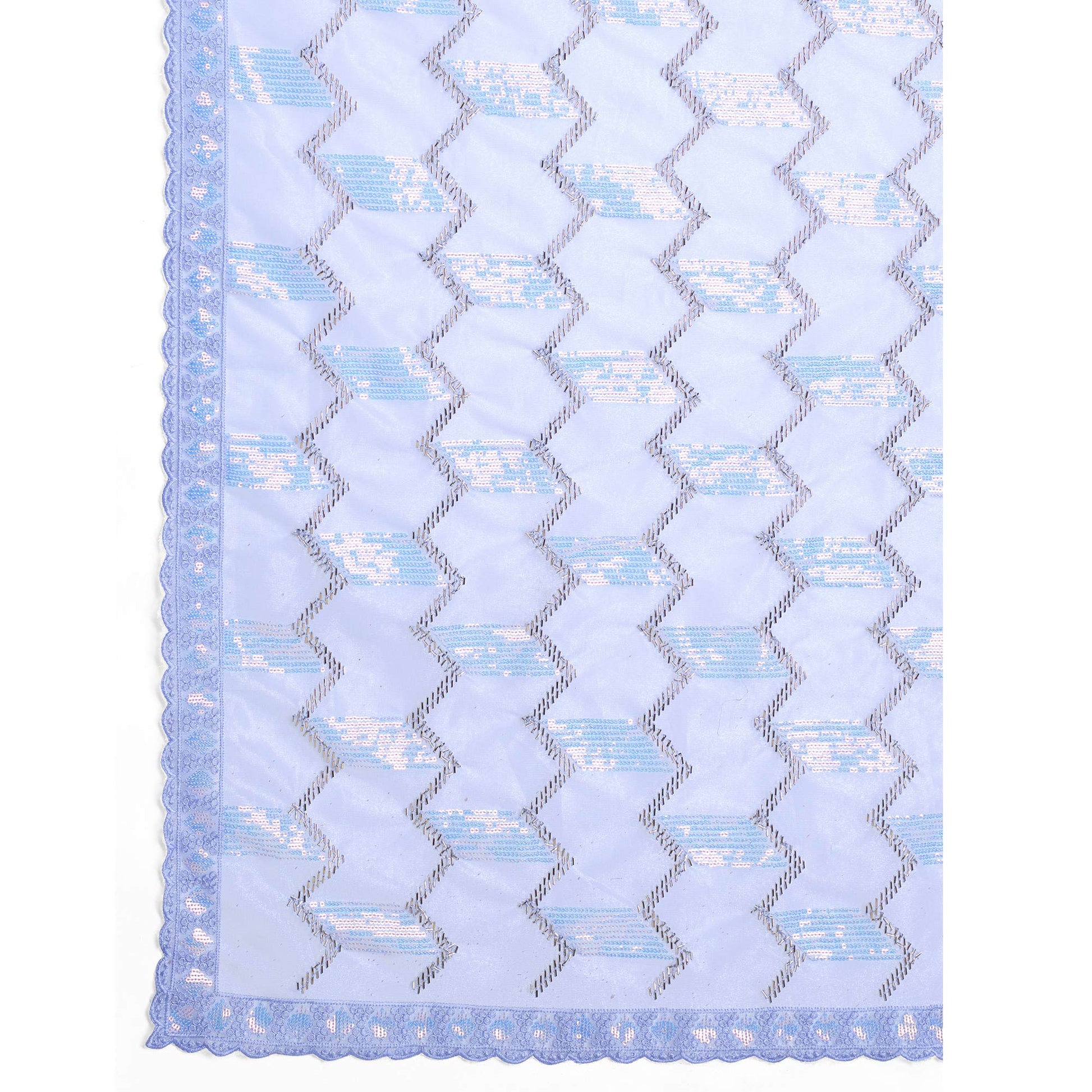 Blue Sequins Embroidered Twill Net Saree