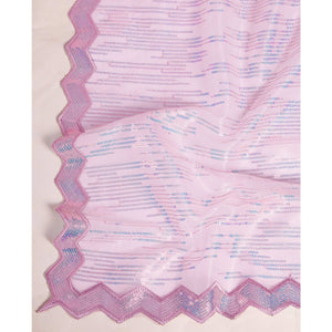 Lavender Sequins Embroidered Silver Twill Net Saree