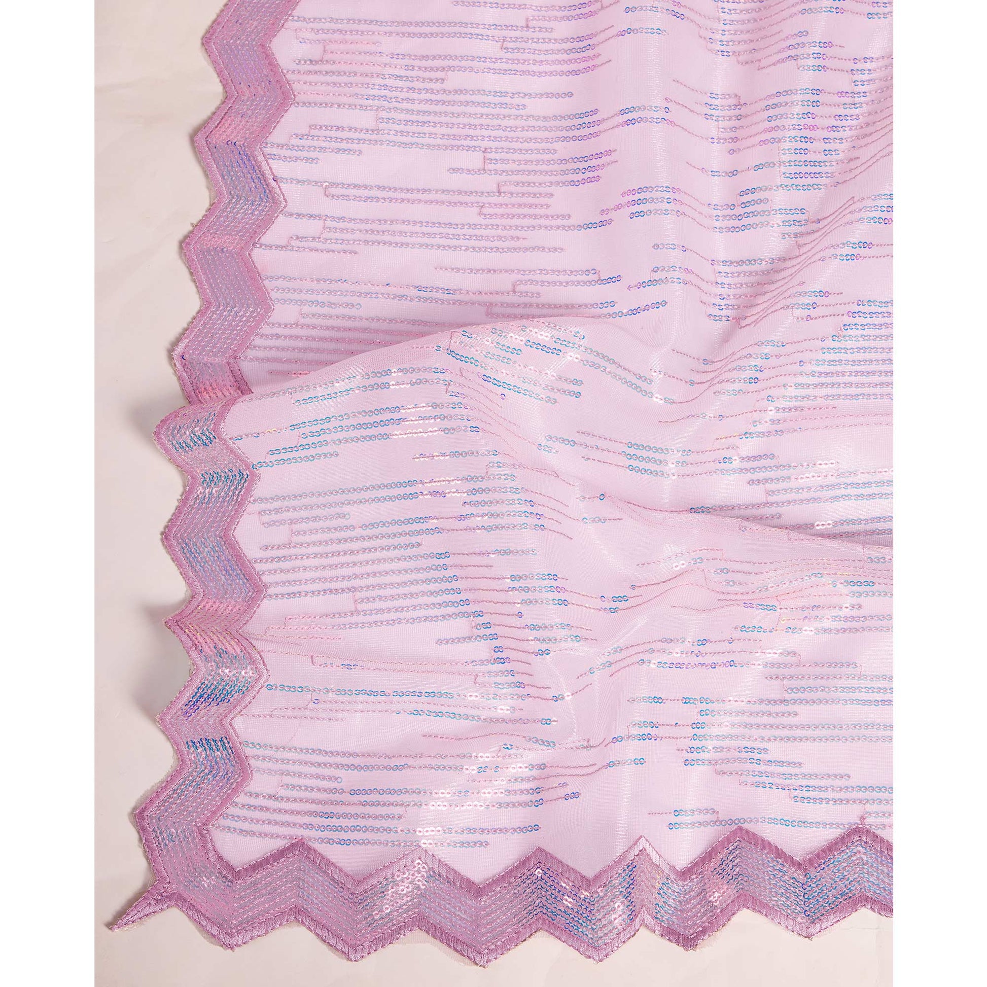 Lavender Sequins Embroidered Silver Twill Net Saree