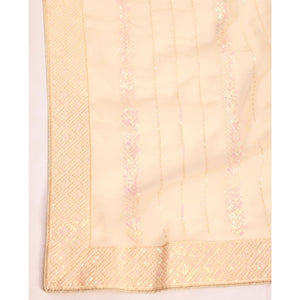 Cream Sequins Embroidered Georgette Saree