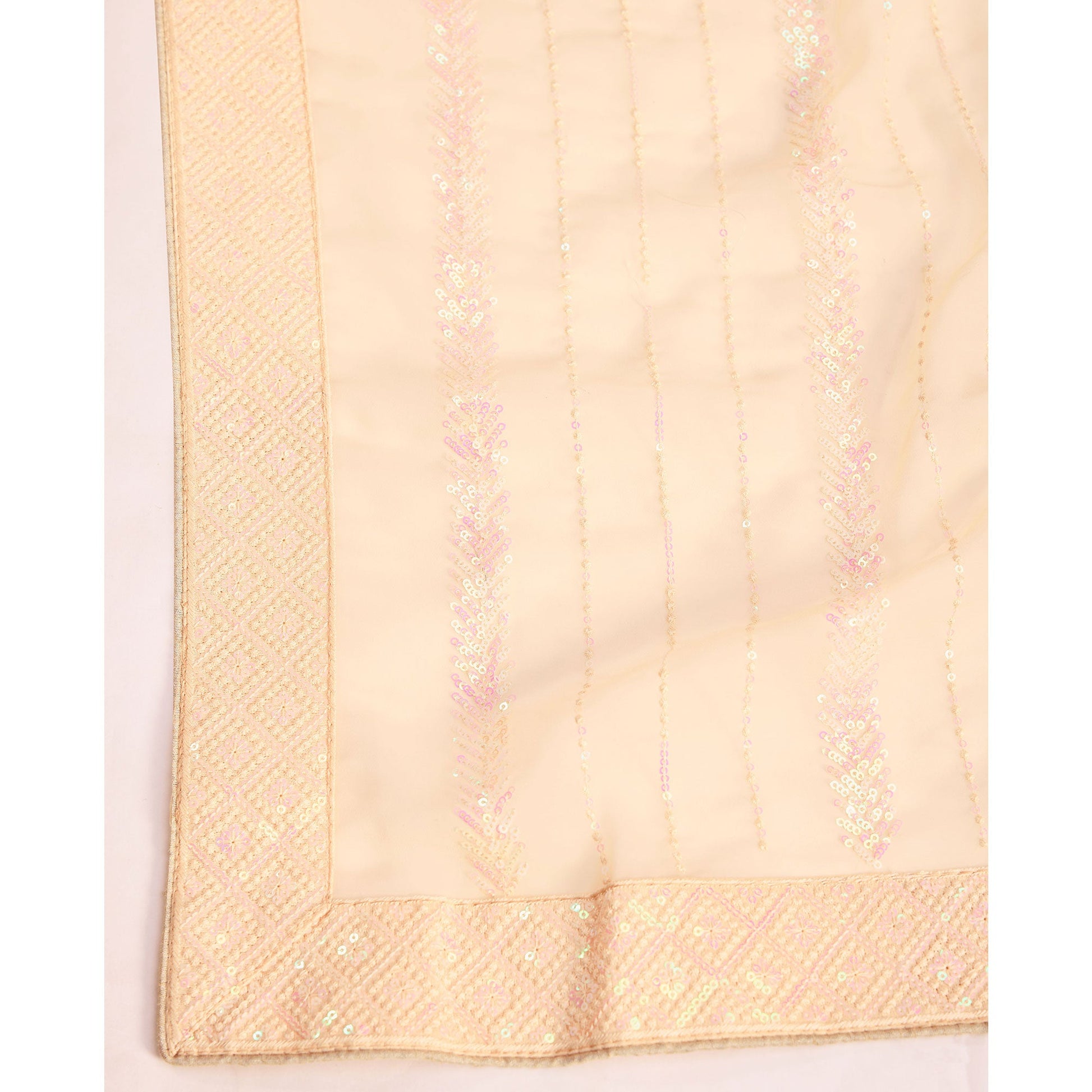 Cream Sequins Embroidered Georgette Saree