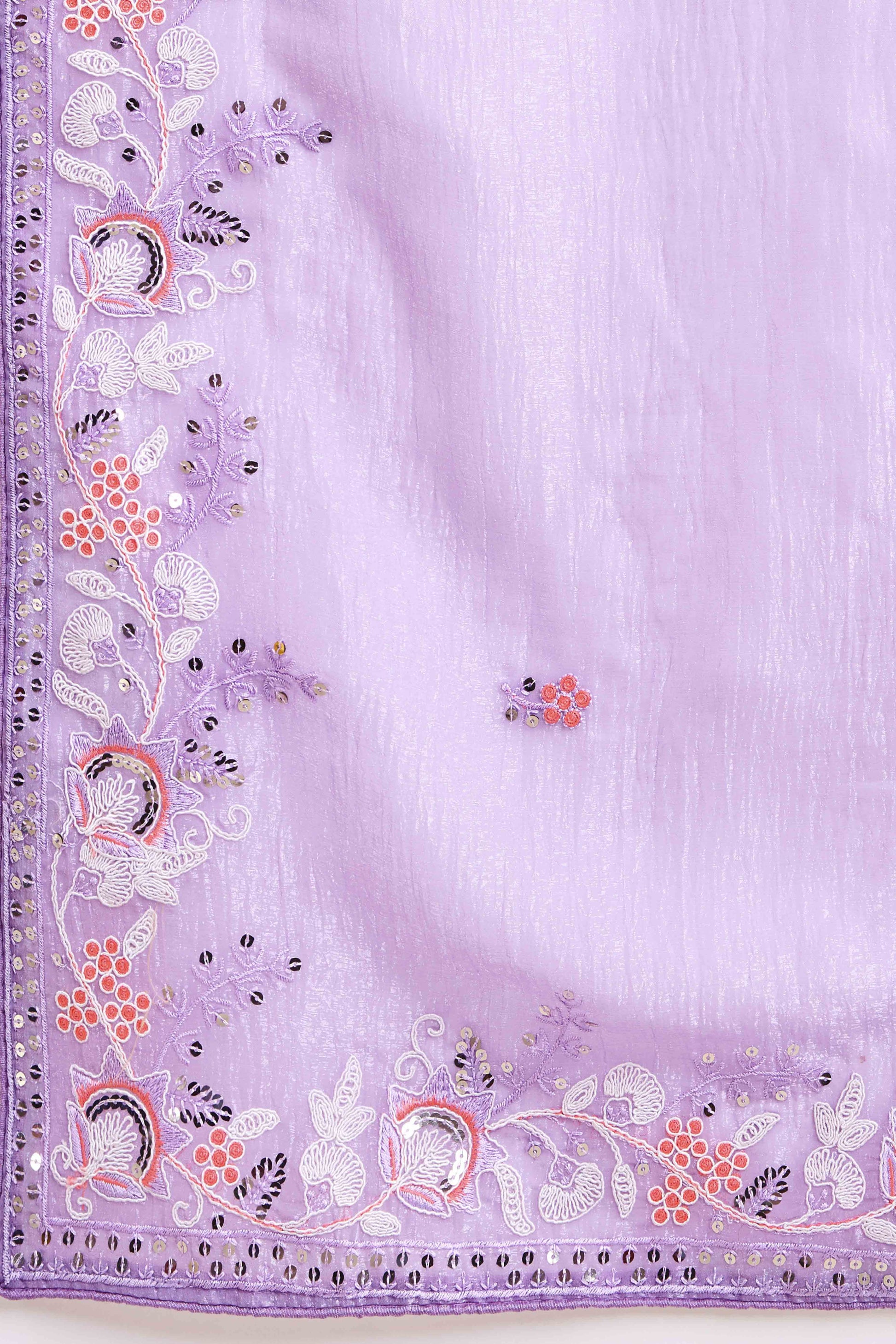 Lavender Floral Sequins Embroidered Organza Saree