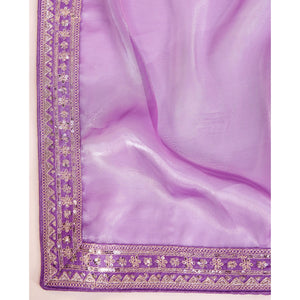 Lavender Solid With Floral Sequins Embroidered Jimmy Choo Tissue Saree