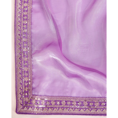 Lavender Solid With Floral Sequins Embroidered Jimmy Choo Tissue Saree
