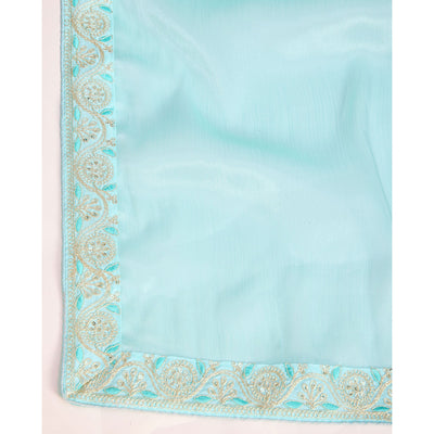 Blue Solid With Sequins Embroidery Border Mulberry Silk Saree