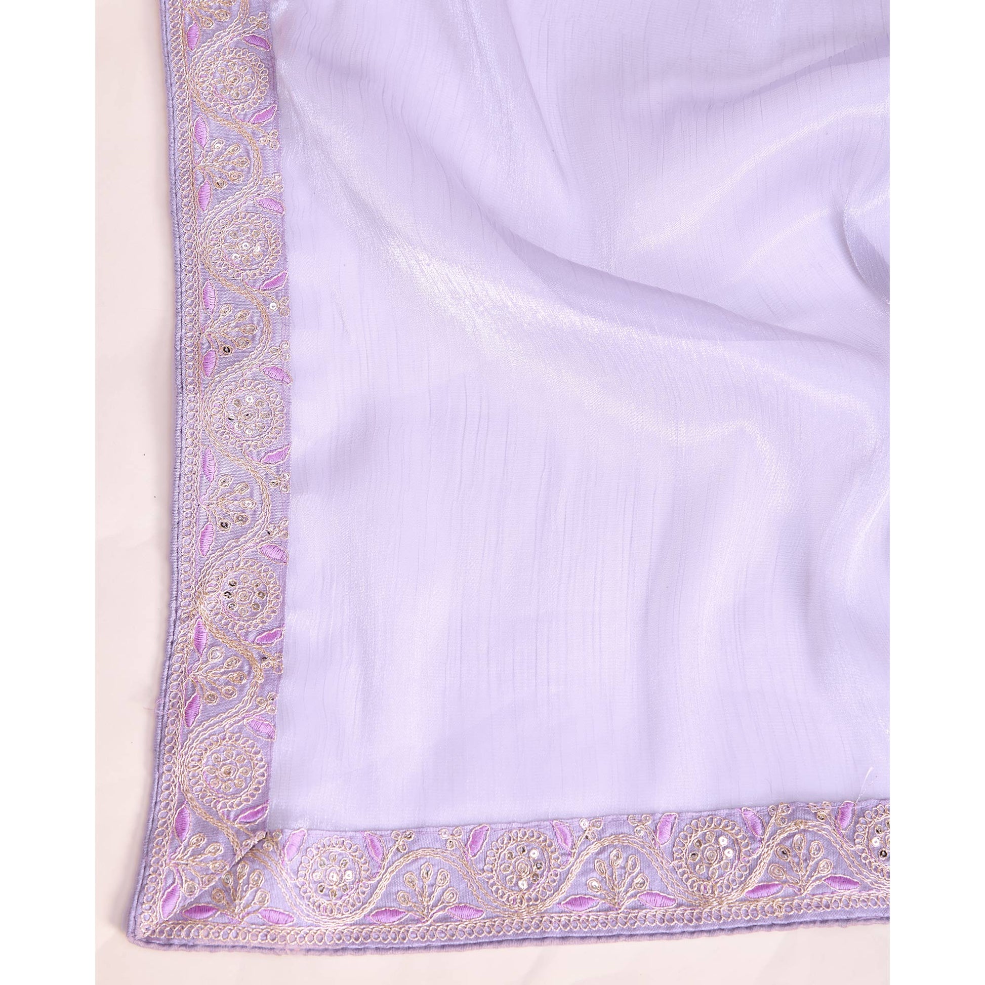 Lavender Solid With Sequins Embroidery Border Mulberry Silk Saree