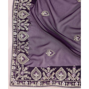 Dark Purple Floral Sequins Embroidered Georgette Saree